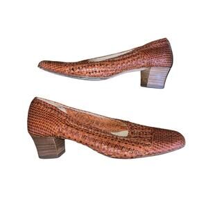 Botticelli Woven Leather Shoes Heels Made in Italy SZ 6.5 Square toe Casual 90s